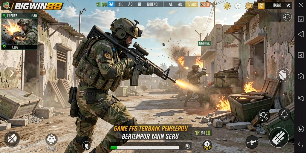 Tampilan dinamis gameplay BIGWIN88 saat bertempur di medan perang.