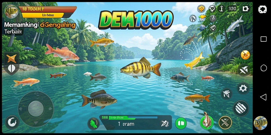 Screenshot DEWA1000 memperlihatkan gameplay memancing yang menakjubkan.