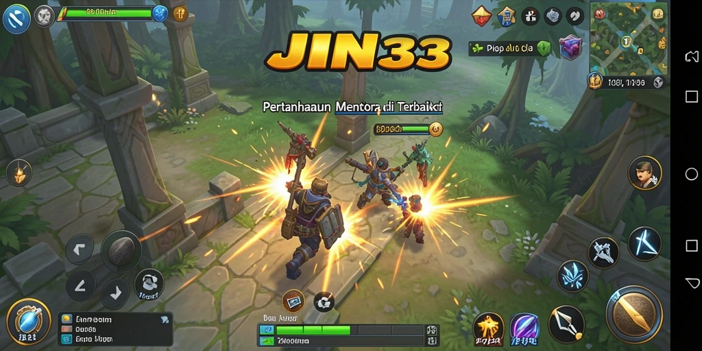 Tangkapan layar gameplay JIN33 menunjukkan aksi Tower Defense yang mendebarkan.