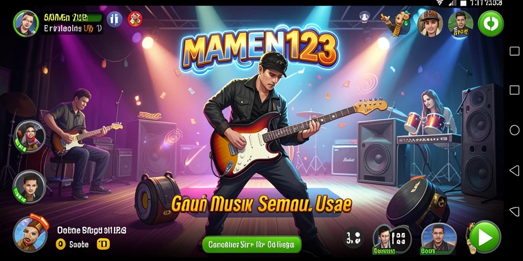 Screenshot gameplay MAMEN123 menunjukkan momen seru saat bermain musik.