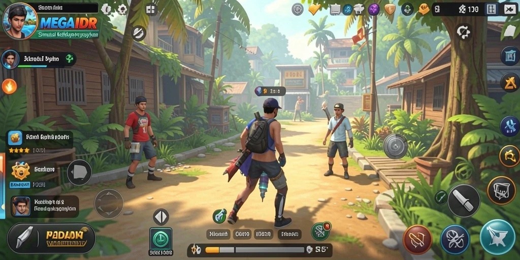 Screenshot gameplay MEGAIDR menampilkan karakter dalam dunia simulasi yang hidup.