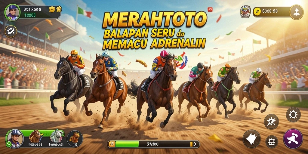 Screenshot MERAHTOTO menampilkan aksi balapan yang seru dan mendebarkan.