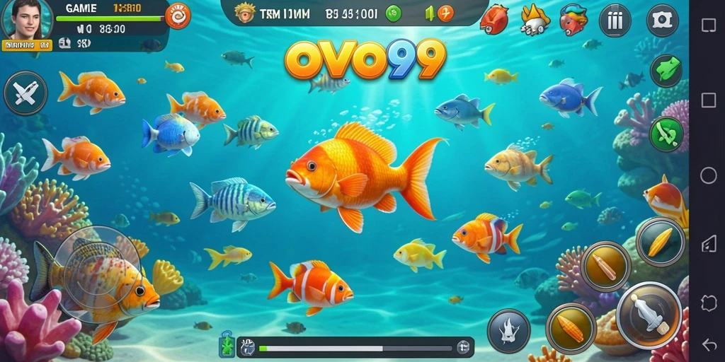 Tampilan gameplay OVO99 saat berburu ikan dengan seru.