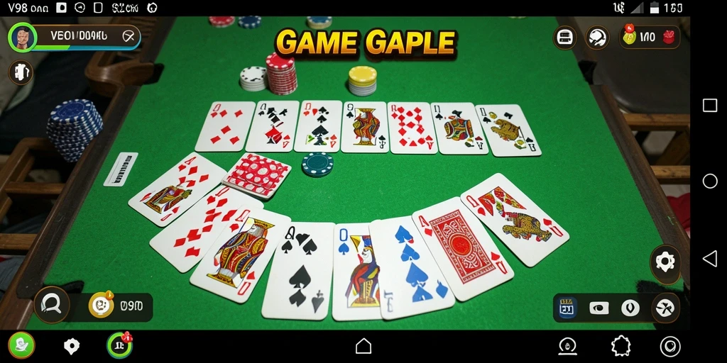 Screenshot V98 menampilkan permainan Gaple dengan kartu dan papan yang menarik.
