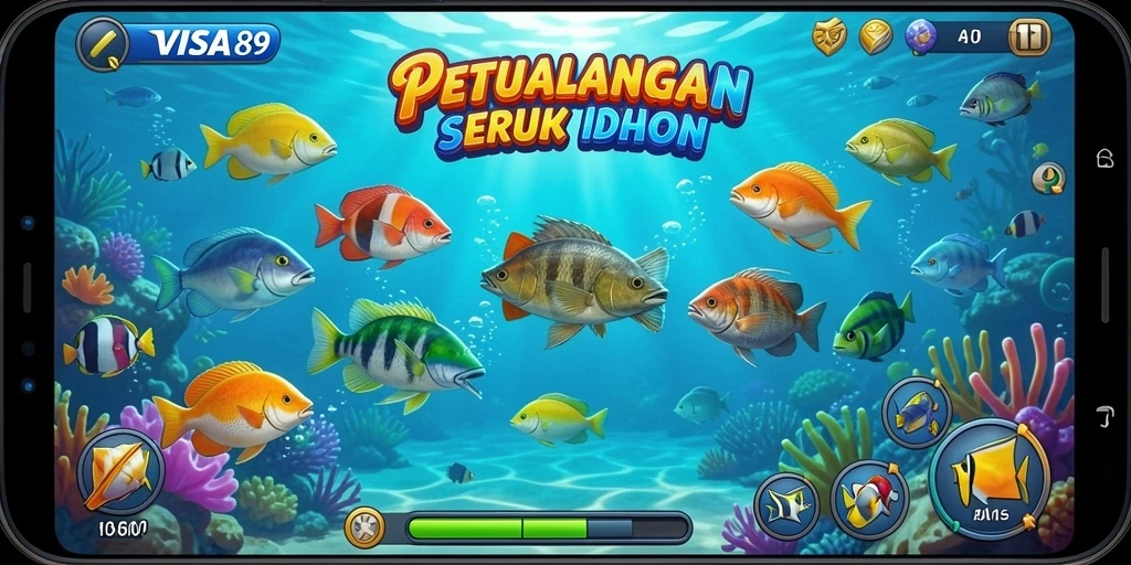 Screenshot gameplay VISA89 menampilkan aksi seru menembak ikan.