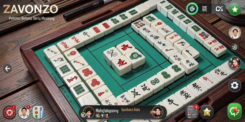 Tampilan gameplay menegangkan dalam ZAVONZO dengan ubin Mahjong yang berwarna-warni.